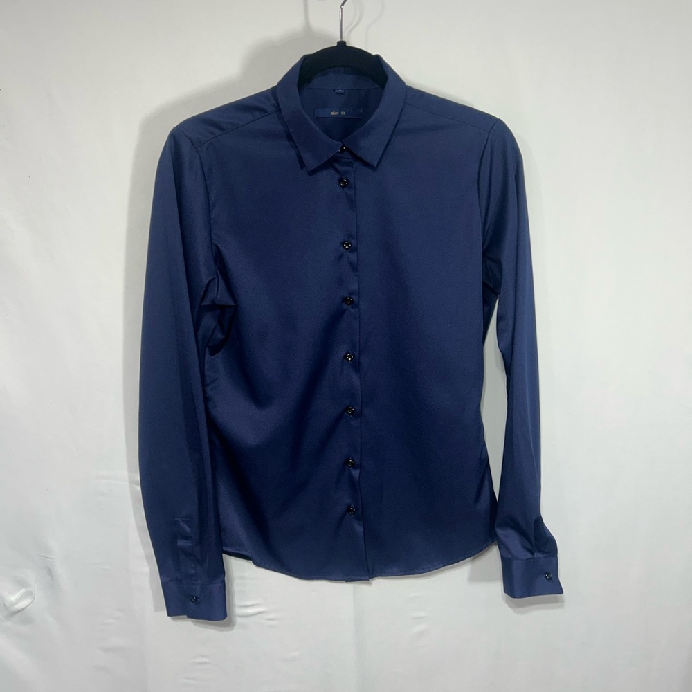 Navy Blue Dress Shirt - woman’s slim fit size 8.